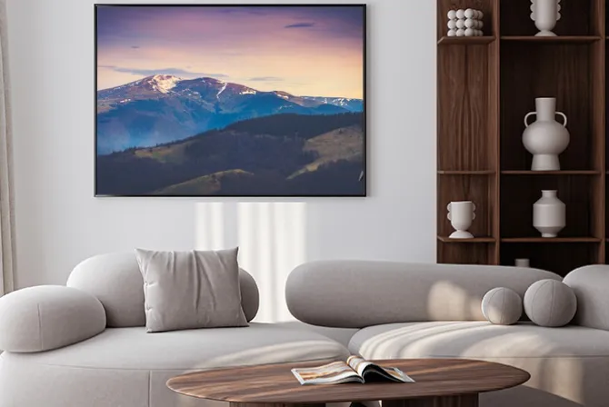 Plakat: Widok górskiego krajobrazu ze śniegiem