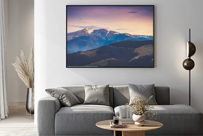 Plakat: Widok górskiego krajobrazu ze śniegiem