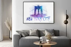 Plakat: Widok na brooklyn bridge z przodu z tekstem nyc