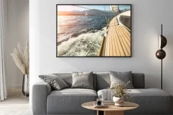 Plakat: Widok z pokładu jachtu na morze i słońce