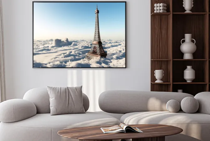 Plakat: Wieża eiffla nad chmurami