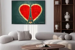 Plakat: Wieża eiffla w paryżu. zarys sylwetki. gradient promienna tło