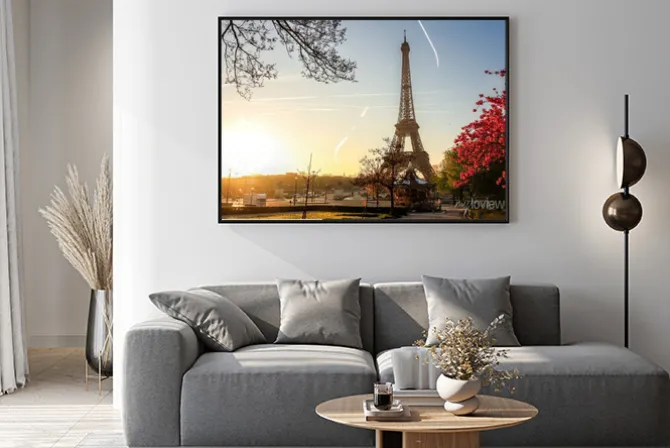 Plakat: Wieża eiffla z drzewa wiosny w paryżu, francja