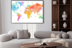 Plakat: Wielobarwna akwarelowa mapa świata