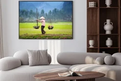 Plakat: Wietnamski rolnik na polu ryżu niełuskanego w ninh binh, tam