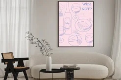 Plakat: Wine not nowoczesna ilustracja na różowym tle