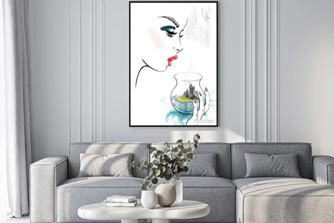 Plakat: Woman and island in glass