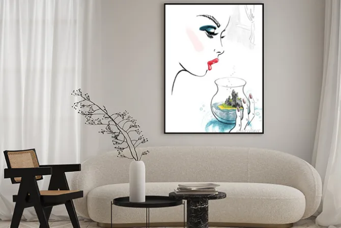 Plakat: Woman and island in glass