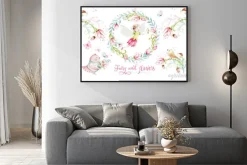 Plakat: Wróżka z kwiatami i ptakami