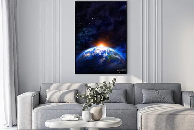 Plakat: Wschód słońca nad ziemi w przestrzeni kosmicznej