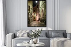 Plakat: Wąska brukowana ulica z kwiatami w starej wiosce tourrettes