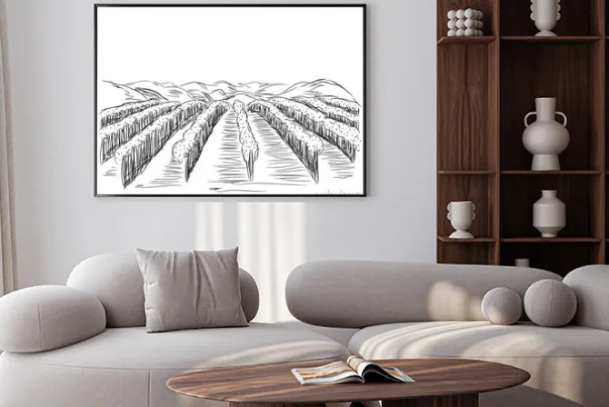 Plakat: Wyciągnąć rękę krajobraz z pól.