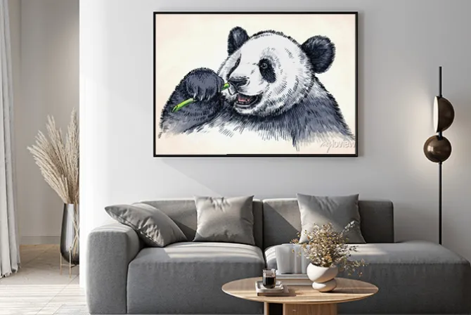Plakat: Wygrawerować atramentu rysować rysunek panda