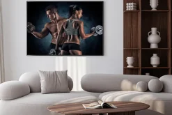 Plakat: Wysportowana para na siłowni