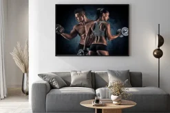 Plakat: Wysportowana para na siłowni