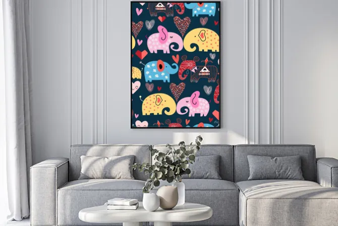 Plakat: Wzór słoni w chmurach