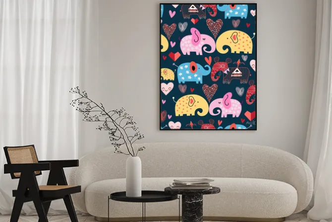 Plakat: Wzór słoni w chmurach