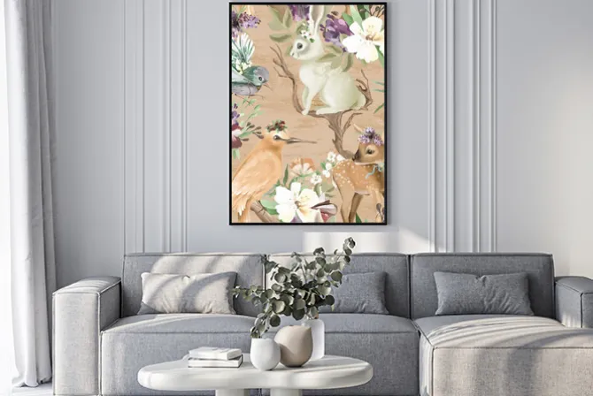 Plakat: Wzór w leśne zwierzęta dla dziewczynki