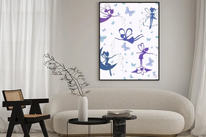 Plakat: Wzór z wróżkami i motylami