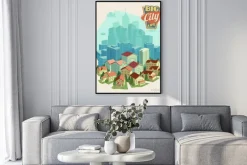 Plakat: Życie miasta w tle