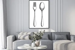 Plakat: Łyżka i widelec w stylu rysunku