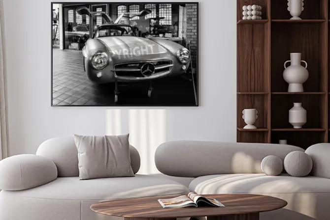 Plakat: Zabytkowy samochód na zdjęciu w czerni i bieli