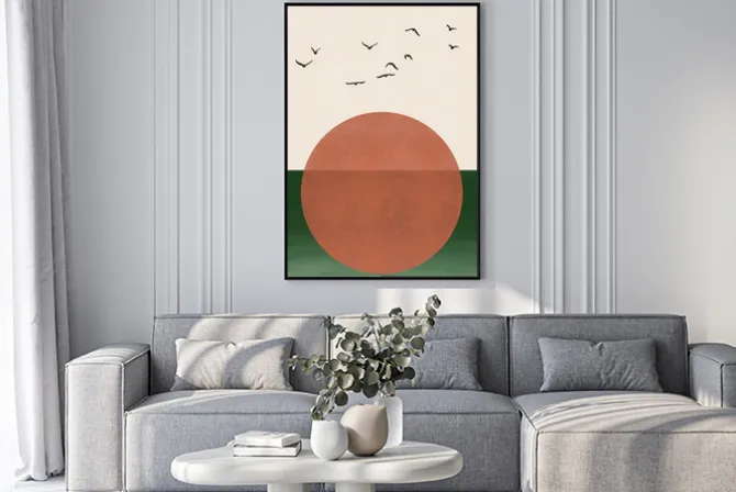 Plakat: Zachód słońca abstrakcyjny krajobraz