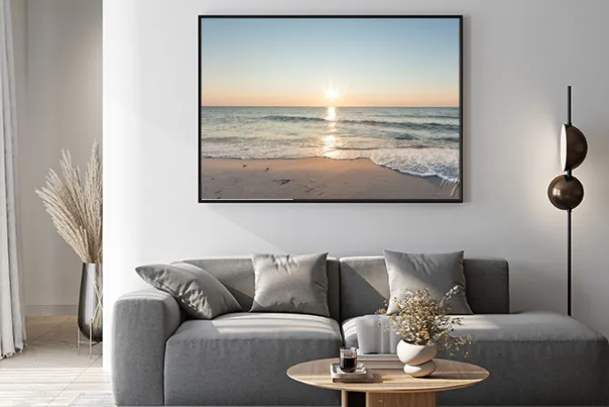 Plakat: Zachód słońca nad brzegiem morza