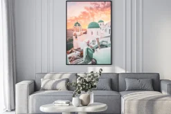 Plakat: Zachód słońca nad santorini malowniczy krajobraz