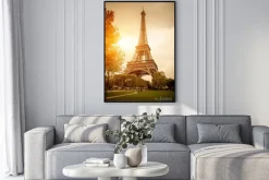 Plakat: Zachód słońca w paryżu z wieżą eiffla