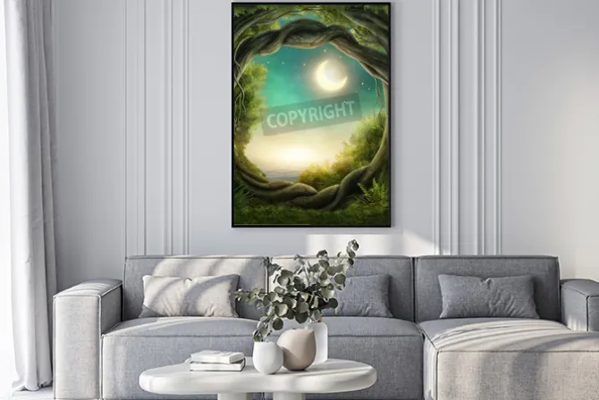 Plakat: Zaczarowana ciemny las w świetle księżyca