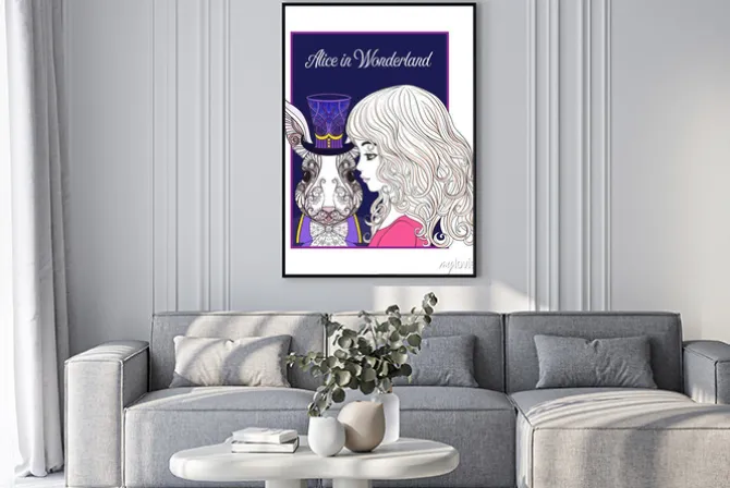 Plakat: Zając lub królik w kapeluszu z bajki alice in wonderla