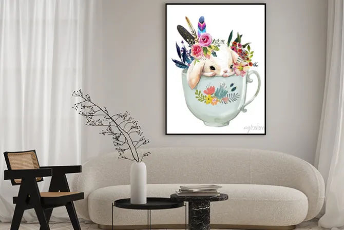Plakat: Zając z kwiatami