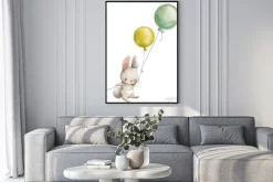 Plakat: Zajączek trzymający balony