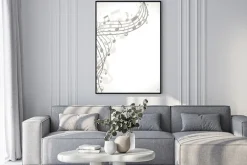 Plakat: Zakręcona pięciolinia z nutami