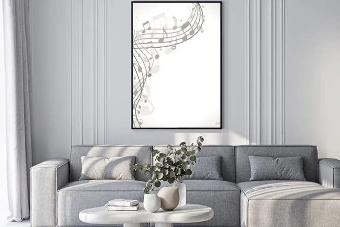 Plakat: Zakręcona pięciolinia z nutami