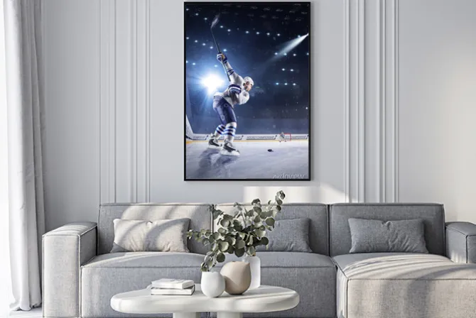 Plakat: Zawodnik hokeja na lodzie w trakcie gry