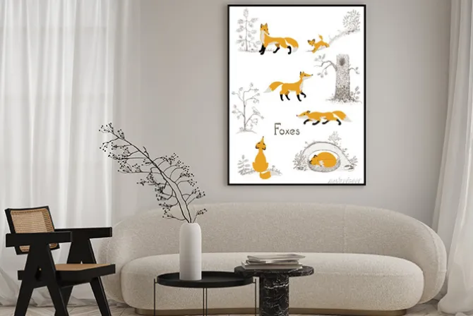 Plakat: Zestaw lisów z prostych szkiców lasu. wektor tła.