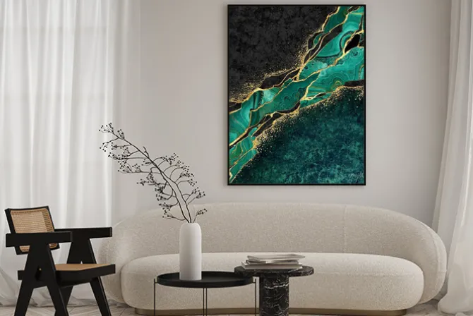 Plakat: Zielono czarny marmur z akcentami złota