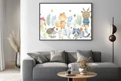 Plakat: Zimowe leśne zwierzątka w szalikach i czapkach