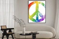 Plakat: Znak pokoju, kolory tęczy, wektor, grunge, izolowane