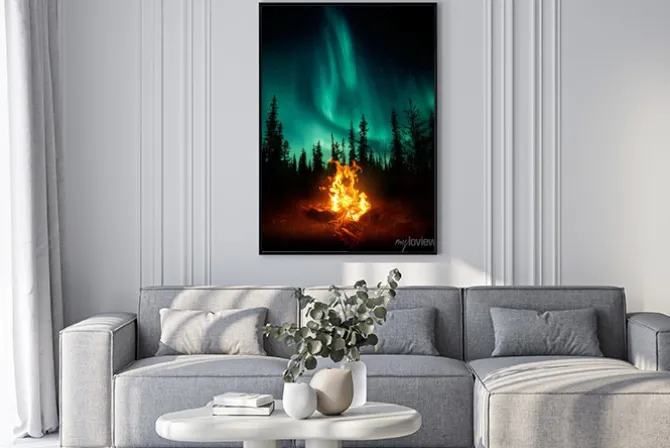 Plakat: Zorza polarna nad lasem