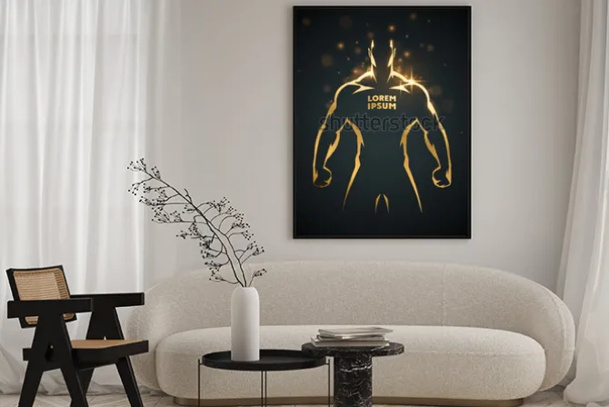 Plakat: Złotawa sylwetka mężczyzny na czarnym tle