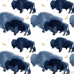 Tapeta: A seamless pattern with watercolor realistic bison silhouette