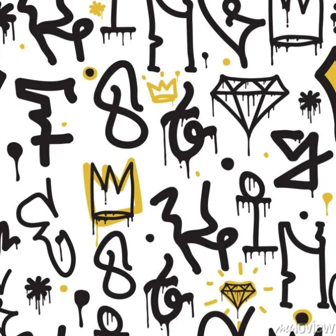 Tapeta: Abstrakcyjne graffiti z koronami i diamentami