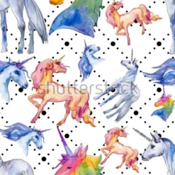 Tapeta: Ładny jednorożec konia. bajkowe dzieci słodki sen. tęczowy wzór
