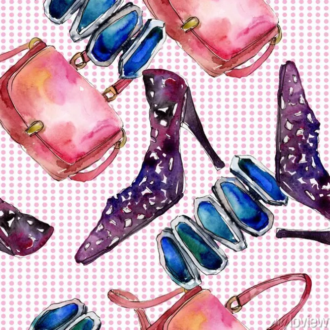 Tapeta: Akcesoria do ubrań to modny, modny strój. zestaw ilustracji tła