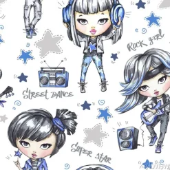 Tapeta: Akwarela bez szwu deseń z teenage dziewcząt muzycznych. nowoczesne