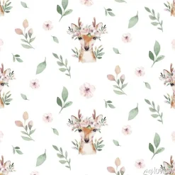 Tapeta: Akwarela bezszwowa ręka ilustrowana kwiatowy wzór kwiatowy liść,