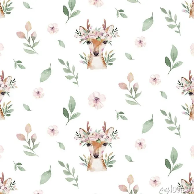 Tapeta: Akwarela bezszwowa ręka ilustrowana kwiatowy wzór kwiatowy liść,